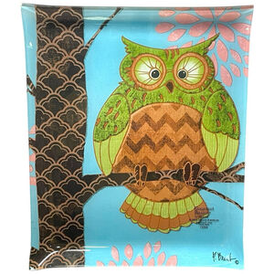 Gourmet Basics by Mikasa Paul Brent Fantasy Owls Serving Tray Platter Dish Glass